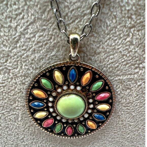 Vintage Boho Style Necklace & Bracelet Set With Multicolor Faux Gemstones.   N57 - Picture 4 of 14